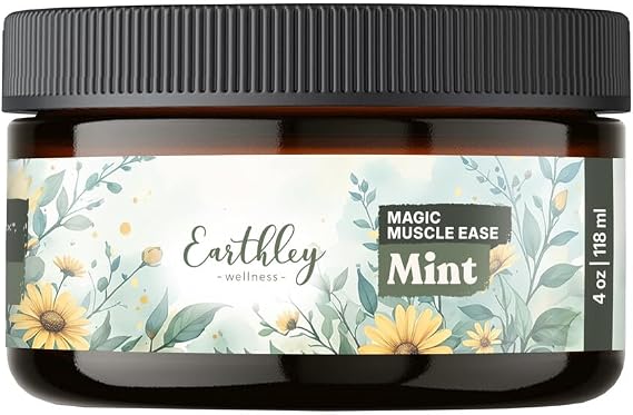 Earthley Wellness Magic Muscle Ease, Magnesium & Arnica Lotion to Soothe Sore Muscles, Fast-Absorbing Relief for Cramps, Tension & Post-Workout Recovery (4oz, Mint)