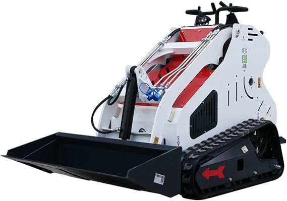 Stand-On Mini Skid Steer Loader Crawler Compact 13.5 HP Gasoline Engine,W/Bucket,R,adiatorAttachment,Industrial Tracked Machine for Landscaping, Farming (White)