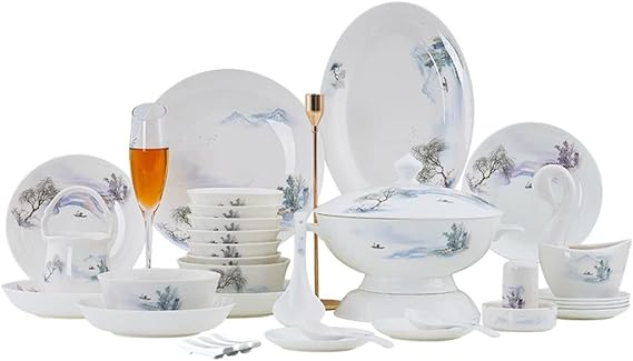 Chinese Landscape Bone Porcelain Tableware Set Household Ceramic Tableware Set