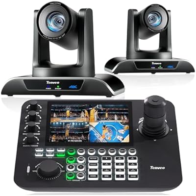Tenveo 4K NDI PTZ Camera AI Humanoid & Face Auto-Tracking HDMIUSB3.0LANPoE 20X Optical Zoom2 and 7 LCD Quad-Screen NDI PTZ Joystick Controller BundleKit for Church Services Live Production