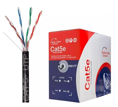 Cat5e 1000ft Uv Rated Outdoor Direct Burial Utp Solid LAN Network Cable Black