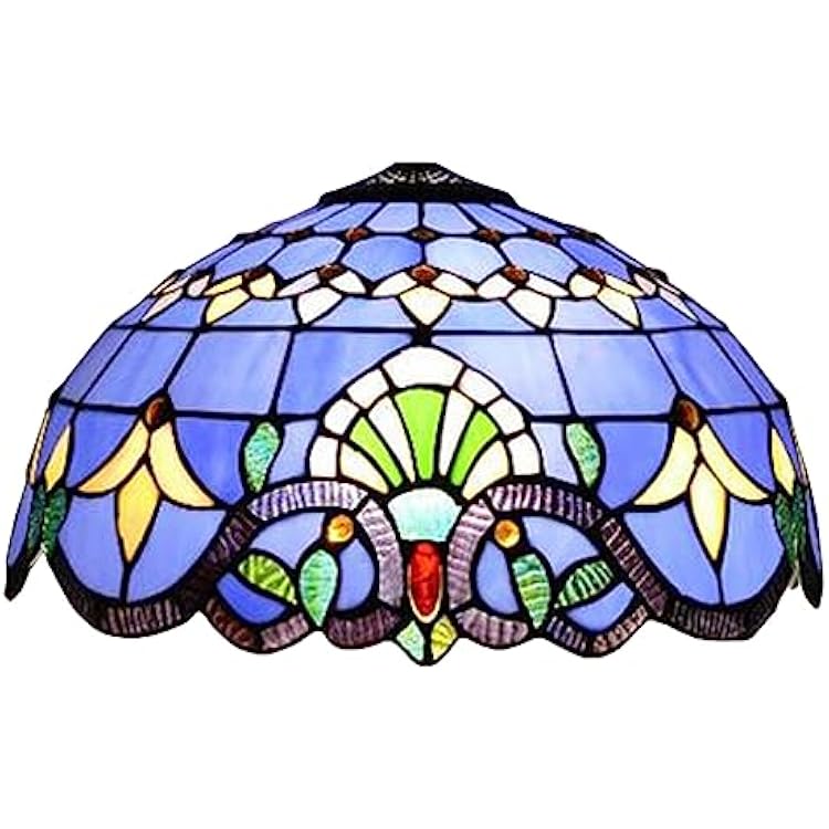 Tiffany Lamp Shade 16 in Wide Accessories Replacement Beige Blue Green Stained Glass Baroque Vintage Style Lampshade for Table Lamp Floor Lamp Pendant Light Chandelier,Blue