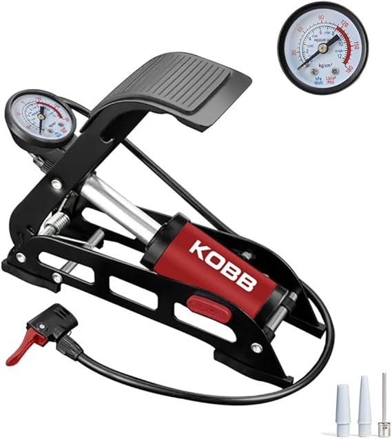 KOBB KB0901 87PSI Analog Pressure Gauge Foot Pump, Red/Black