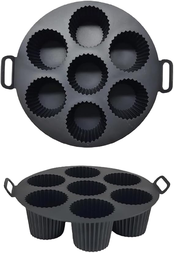 Airfryer Silikon Kek Pişirme Kalıbı 7 Bölmeli, Silikon Cupcake Kek Pişirme Kabı Air Fryer Muffin Fırın Kalıbı (1 ADET SİYAH - 20 CM)
