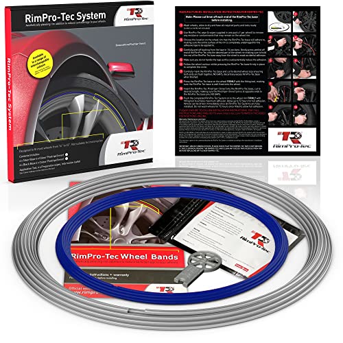 Rimpro-Tec Rim Protectors for Car Wheels for Protection, Durable All-Weather Easy-To-Install Fit from 12 To 22 Wheels Base: Silver, Inner: Black Silver Outer Dark Blue Inner