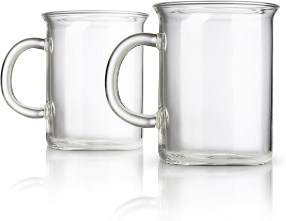 Chemex Glass Coffee Mugs, 16 oz, Set of 2, C-Shaped Handle Beaker Design | Beaker-Inspired Non-Porous Glass, Hot or Cold Beverages, Coffee Lover Gift