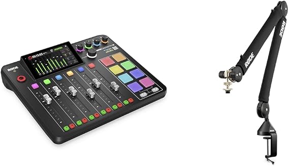Rode Rodecaster Pro II Podcast Production Console & PSA1+ Desk-mounted Broadcast Microphone Boom Arm