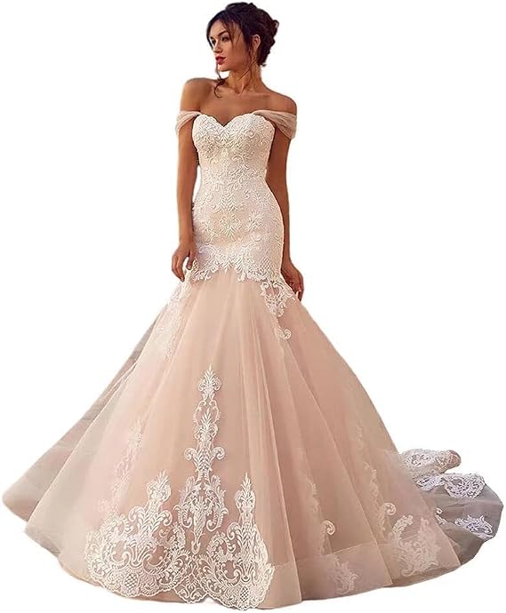 Yuxin Ball Gown Lace Wedding Dresses for Bride 2026 Off Shoulder A Line Princess Bridal Dress with Sleeve Train YX026