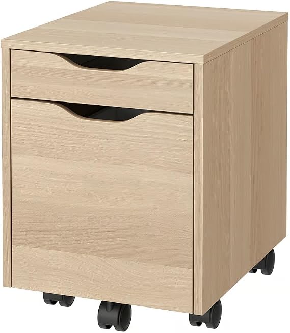 ALEX Drawer Unit on Castors – Filing Storage Cabinet, White/Black, 36x50 cm – Rolling Office Drawer Organizer for Home, Studio, Desk, Craft & Art Supplies (White Stained Oak)