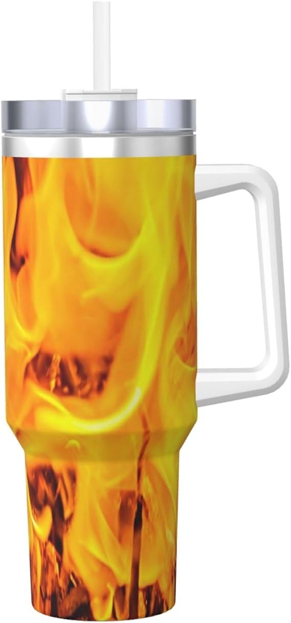 Fire and Flames,40OZ Ice Bully Cup with Handle Stainless Steel Mug Water Bottle