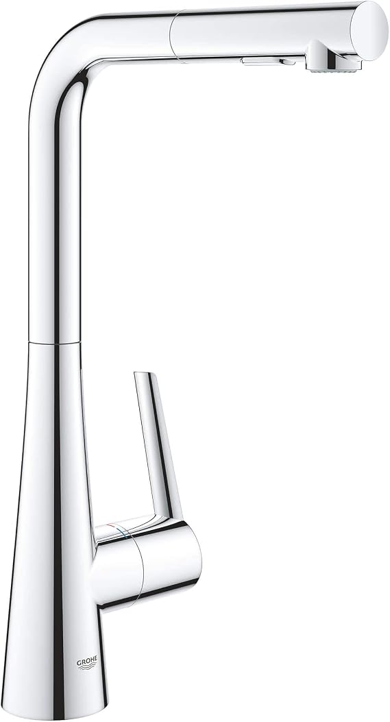 GROHE 33893002 Zedra Single-Handle Pull-Out Kitchen Faucet Dual Spray 1.75 GPM, Chrome