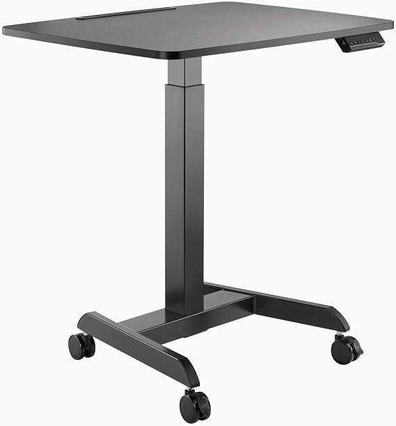 Desky Single Sit Stand Pedestal Desk, 23.6"x23.6", Electric Height Adjustable Small Desk with Single Motor, Memory Presets & Anti-Collision, Compact Ergonomic Workstation (Black Frame & Top)