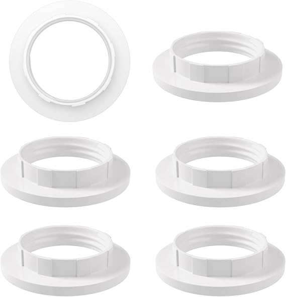 6 Piece Lampshade Reducer Ring E14 Screw Collar Ring 28MM, Lampshade Fittings E14 for Table Lamp, Ceiling Lights, Plastic Screw Bulbs Lamp Holder Twist Lock Socket Replacement Ring（White）