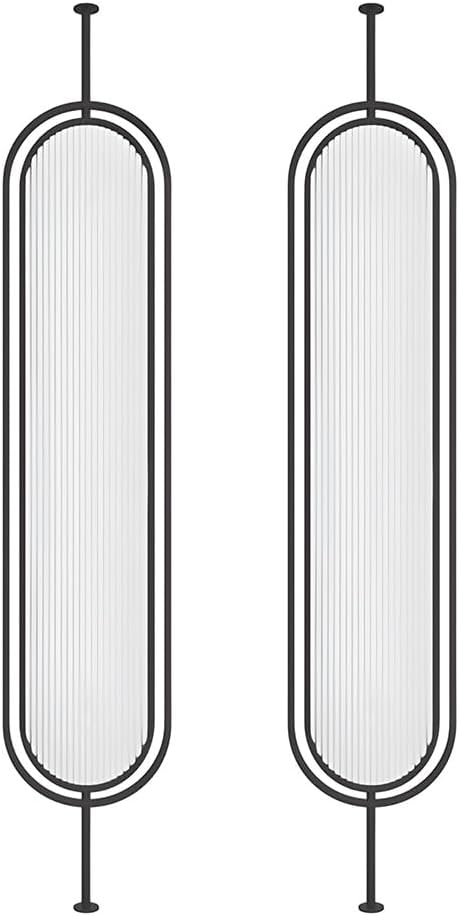 Wall Room Divider, Privacy Decoration Separators with Glass, Freestanding Room Divider Screen, for Bedroom, Kitchen, Office, Black-2pc-180x50cm/70.9x15.7in