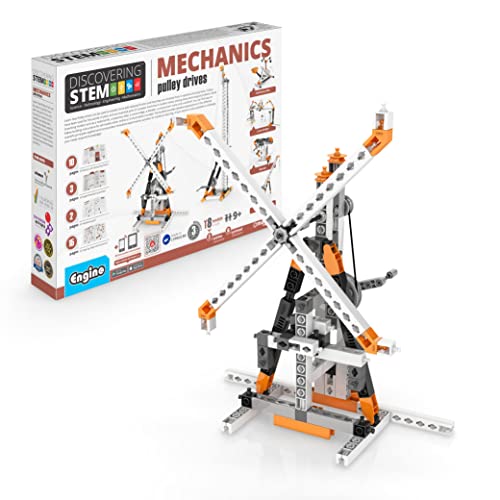 Engino STEM Toys, Pulley Drives Building Toys for Kids 9, Educational Set, Creative Gift for Boys & Girls, STEM Engineering Kit, Play & Learn 8 Building Model Options