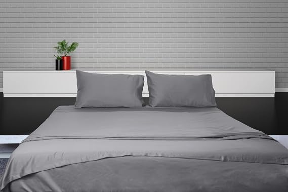 100% Cotton Sheet Set 600 TC- 1 Flat Sheet, 1 Fitted Sheet 15" DP and 2 Pillowcases Soft, Breathable and Cooling Sheets-Cal Queen Silver Grey