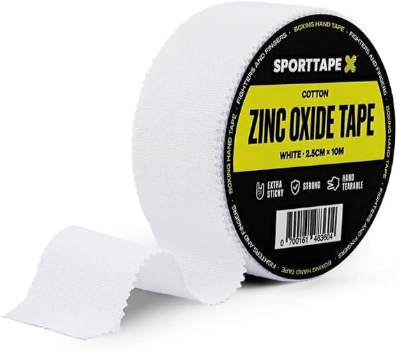 SPORTTAPE Zinc Oxide Tape - 2.5cm x 10m - White Rigid Strapping Finger Tape