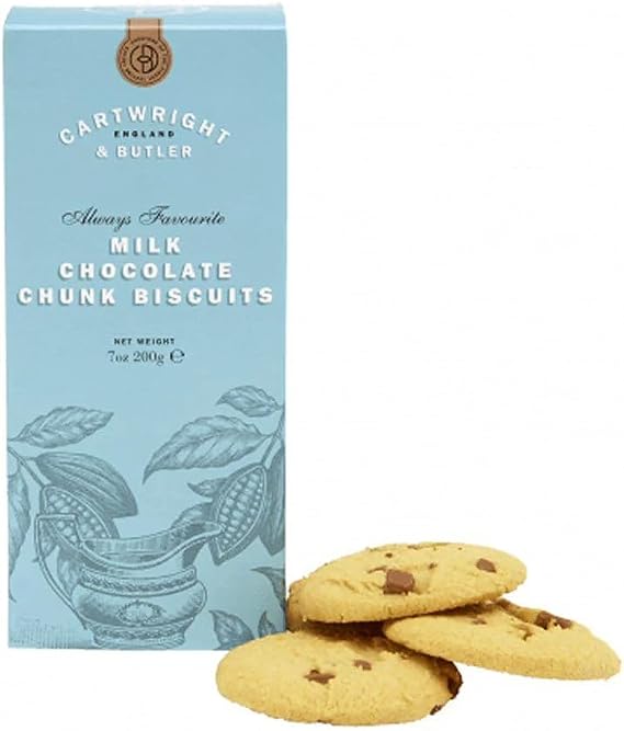 Cartwright & Butler Biscuits - 200g Milk Chocolate Biscuits with a Tasty Flaky, Butter Crumb, Packed with Delicious Chunks of Chocolate, A Luxury Biscuit Box in Signature Carton