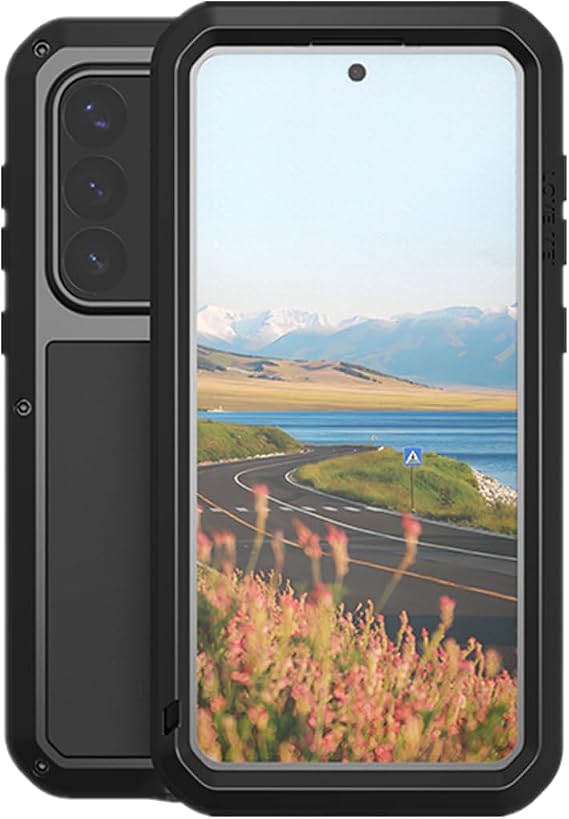 LOVE MEI for Samsung Galaxy S26 Plus/S26+ Metal Case, Heavy Duty Military Grade Rugged Cover Shockproof Dustproof Full Body Case with Built in Tempered Glass Screen Protector (Black, S26+)