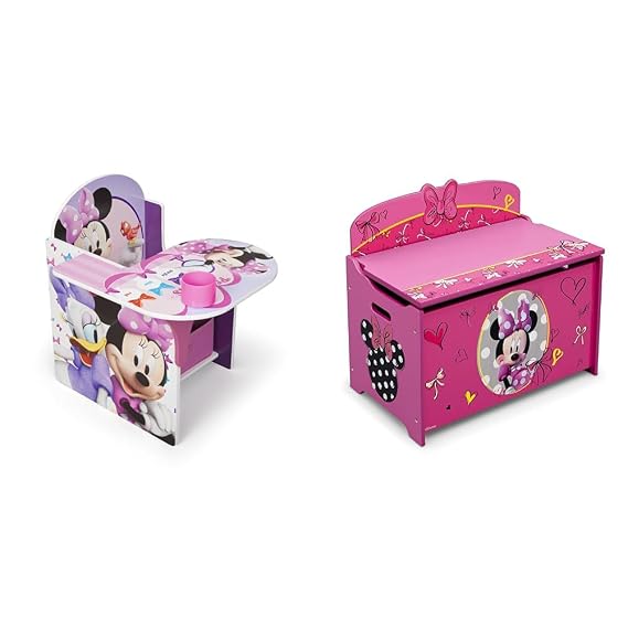 Delta Children Chair Desk with Storage Bin, Disney Minnie Mouse & Deluxe Toy Box, Disney Minnie Mouse