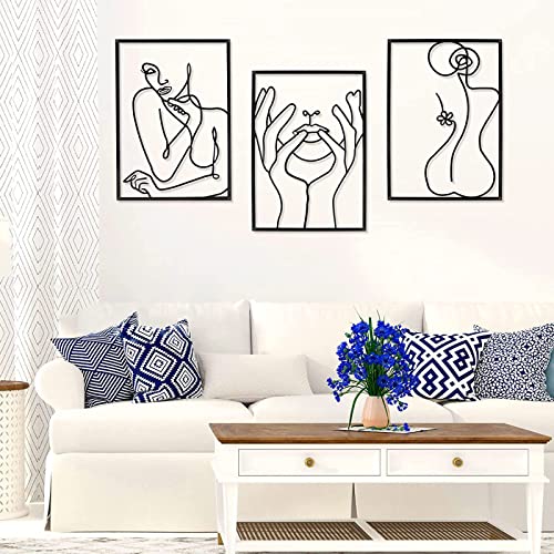 cosbur 3Pcs Metal Wall Art Decor, 15.8 Inch Minimalist Modern Abstract Line Wall Home Decor, Womans Body Shape Single Line Art Wall Sculpture, for Kitchen Bedroom Living Room, Housewarming Gift