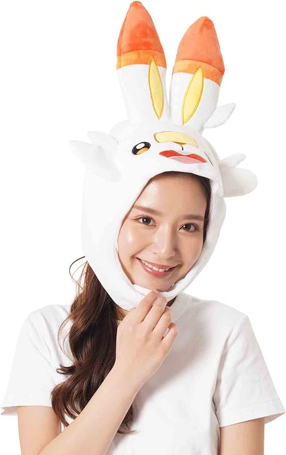 SAZAC Cozy, Warm Scorbunny Kigurumi Hat with Ear Flaps Pokemon Beanie for Adults, Luxurious Novelty Hat for Halloween & Cosplay - Premium Anime Cap