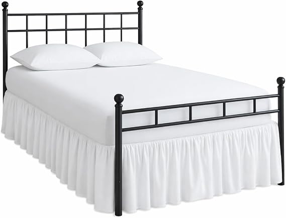 Rajlinen Ruffle/Gathering Bed Skirt Genuine Poly Cotton Bed Wrap with Platform (+15 Inch Drop)- Easy Fit Gathered Style 3 Sided Coverage (Full-XL, White)