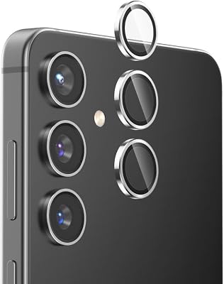 FLOLAB NanoArmour for Samsung Galaxy S24 Camera Lens Protector Durable, Tempered Glass Camera Cover, Aluminum Lens Cover, Anti Reflective TruColors Crystal Clear, and Easy to Install - Silver