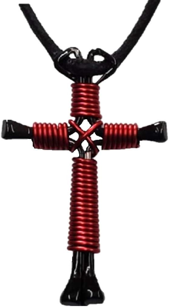 New Black Horseshoe Nails WRed Cross Necklace Hand Made