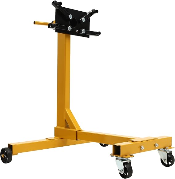 Carbon Steel Rotating Engine Stand 1000lb Capacity Engine Mount with 360 Degree Rotating Head 4 Universal Wheels and 4 Adjustable Arms for Fixing and Supporting Small and Medium-Sized Engines