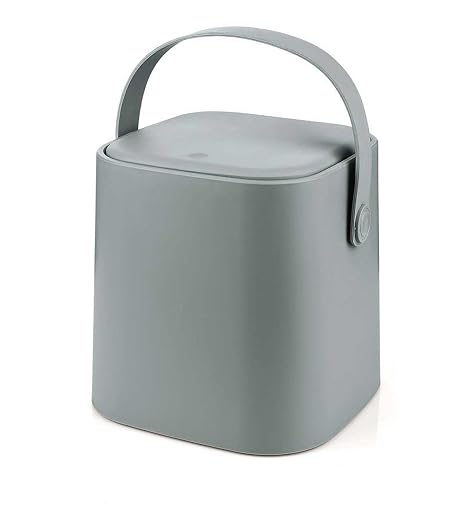Coverest Tutma Saplı İç Kovalı Tezgah Üstü Mutfak Çöp Kovası, 4 Litre, Kilitli Kapak, Click Kapak, 20x20x22 cm, Gri