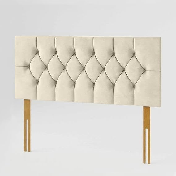 YORKSHIRE HOMEWARE Chesterfield Headboard in Plush Velvet Fabric | Headboards with Matching Buttons | Bed Bedroom Decor Hotel Furniture (Cream, 4ft 6inch Double)