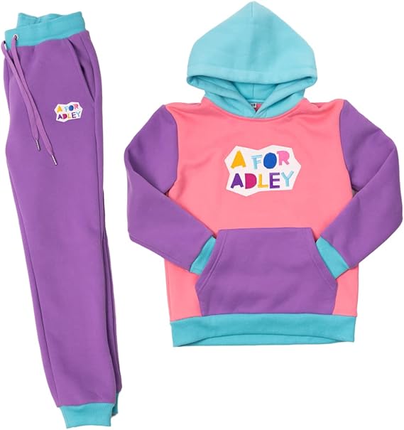 A FOR ADLEY Merch Super Soft Matching Color Block Fleece Set With Embroidered ADLEY Logo on Top and Bottom