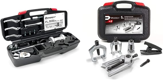 Powerbuilt Master Axle Puller Tool Set, 21 Piece Kit - 648611 & Front End Vehicle Service Kit, Tie Rod End Puller, Car and Truck Ball Joint Remover, Pitman Arm puller 6 Piece 648626
