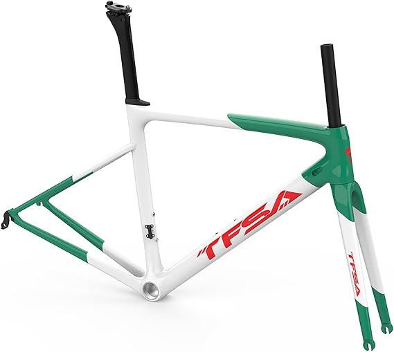 Carbon Fiber Bike Frame, Carbon Road Bike Frameset, QR Bike Frame, Gravel Bike Frame, Brake Frame Lightweight Thru Axle Internal Routing(Green 1,52cm)