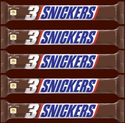 5 x SNICKERS Trio Chocolate Bars 112.5g (3 x 37.5g) - Milk Chocolate Bars with Nougat, Caramel and Peanuts by Mars, Perfect Chocolate Treat for Snacking, Sharing, Lunchboxes and Gifts Anytime!!