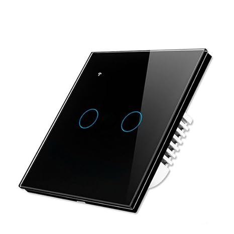 WiFi Smart Light Switch Wall Glass Screen Interruptor Touch Panel Voice Control Wireless Work for Voice Control 2Gang Black