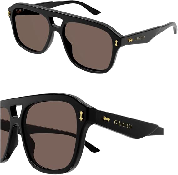 Gucci GG1263S Lettering Logo Pilot -Shaped Non-Polarized Sunglasses for Men Includes Luxury Eyewear Kit Black Frame with Brown Lens
