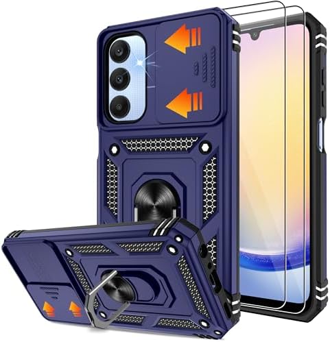Gritup for Samsung Galaxy A25 5G Phone Case with Slide Camera Cover & Screen Protector2, Samsung A25 5G Case Build in 360 Rotating Ring Kickstand, Military Grade Protective for A25 Case, Blue