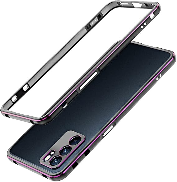 DAYJOY Metal Bumper Frame Compatible with Oppo Reno 5, Dual Color Luxury Premium Aluminum Alloy Shockproof Bumper Frame Case with Camera Lens Protector(Black Purple)
