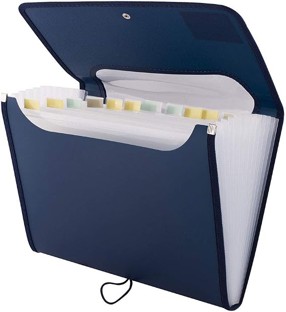 D.RECT 5590 Expanding File Folder A4 | Accordion File Folder with 12 Compartments | Accordion Folder | Navy Blue