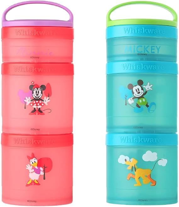 Whiskware Disney Stackable Snack Containers, Set of 2, 3 Stackable Cups Each Featuring Mickey, Minnie, Pluto and Daisy
