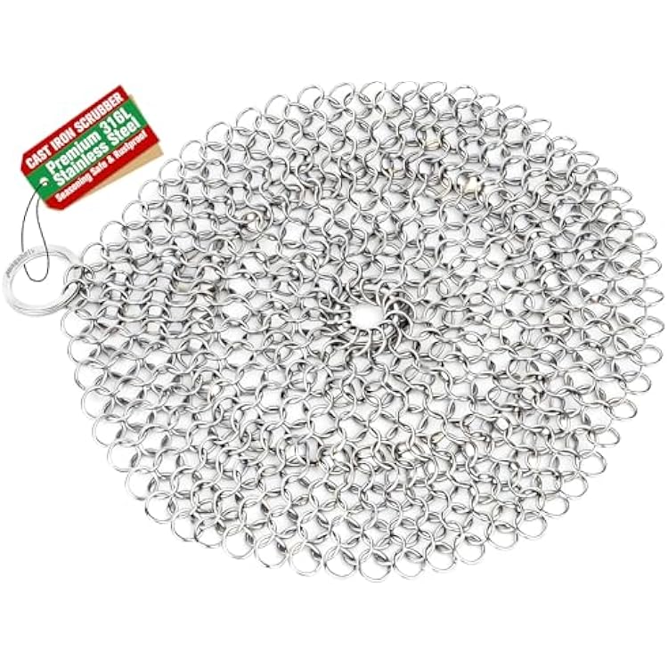 AMAGABELI GARDEN & HOME 7x7 Cast Iron Cleaner 316L Stainless Steel Chainmail Scrubber for Griddle Skillet Dutch Oven Wok Grills Stainless Steel Pot Cast Iron Pan