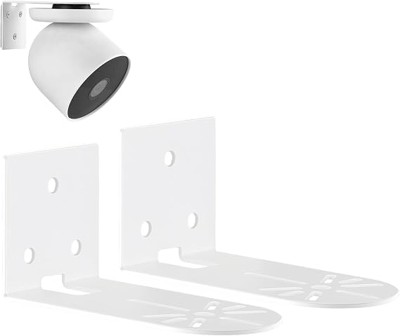 Google Nest 屋内カム第2世代用メタルウォールマウント2個パック、接着剤またはネジ取り付けブラケット、見やすいドリル不要シェルフホルダー、壁、デッキ、部屋用の耐久性のあるホワイトカメラマウント