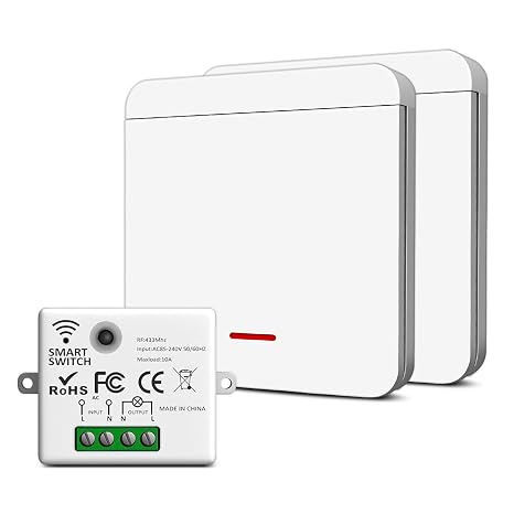 Wireless Light Switch 230 V Set with Receiver and Transmitter Wireless Switch for Lamps and Devices up to 1500 W Easy Installation Strong Signal Transmission Multi-Control (2 Switches + 1 Receiver Kit)