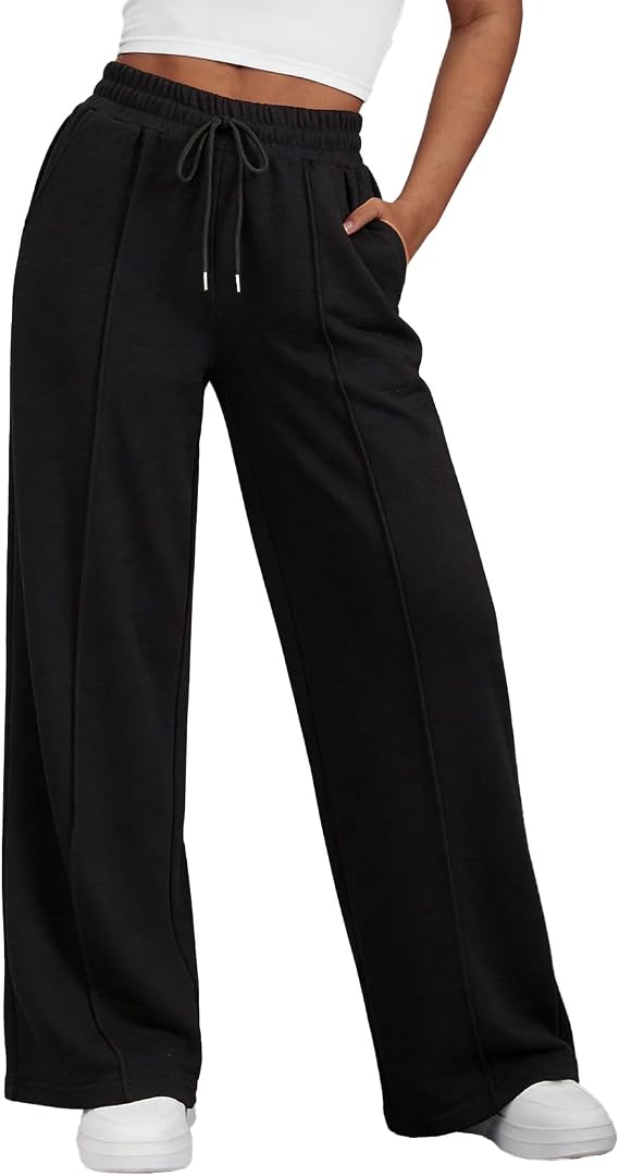 Flygo Womens Wide Leg Sweatpants Drawstring Elastic Waist Baggy Pants Trendy Loose Athletic Joggers with Pocket
