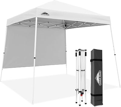 EAGLE PEAK 10x10 Pop Up Canopy Tent with Sidewall, Compact, Portable Slant Leg Instant Sun Shelter for Beach, Sports, Camping, 10x10 Base 8x8 Top, White