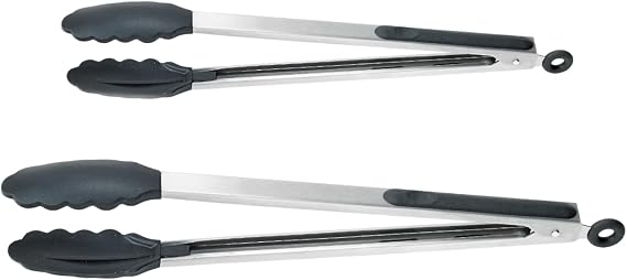 Cutlery-Pro Locking Tongs, Cat Cora Approved,18/8 Stainless Steel with Silicone Handles, 2-Piece Set