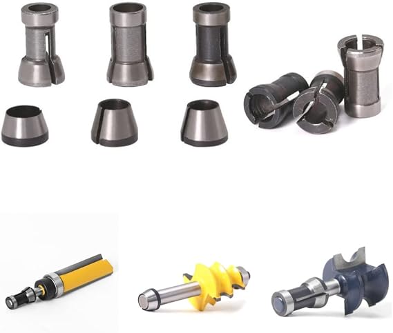 9-Pack High Precision Die Grinder Collet Set, 6mm 1/4" 8mm Router Bit Collet Chuck Clamping Adapter for Engraving Trimming Machine Electric Router Milling Cutter