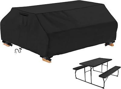 AKEfit Waterproof Picnic Table Covers 6FT Heavy Duty Oxford Cloth Wind Dust Proof Anti-UV Outdoor Indoor Patio Picnic Table Bench Cover 7072 Inch,Black